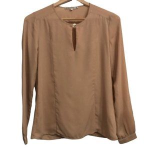 Giuliana Romanno tan camel long sleeve bouse with cut outs SIZE 38 Medium